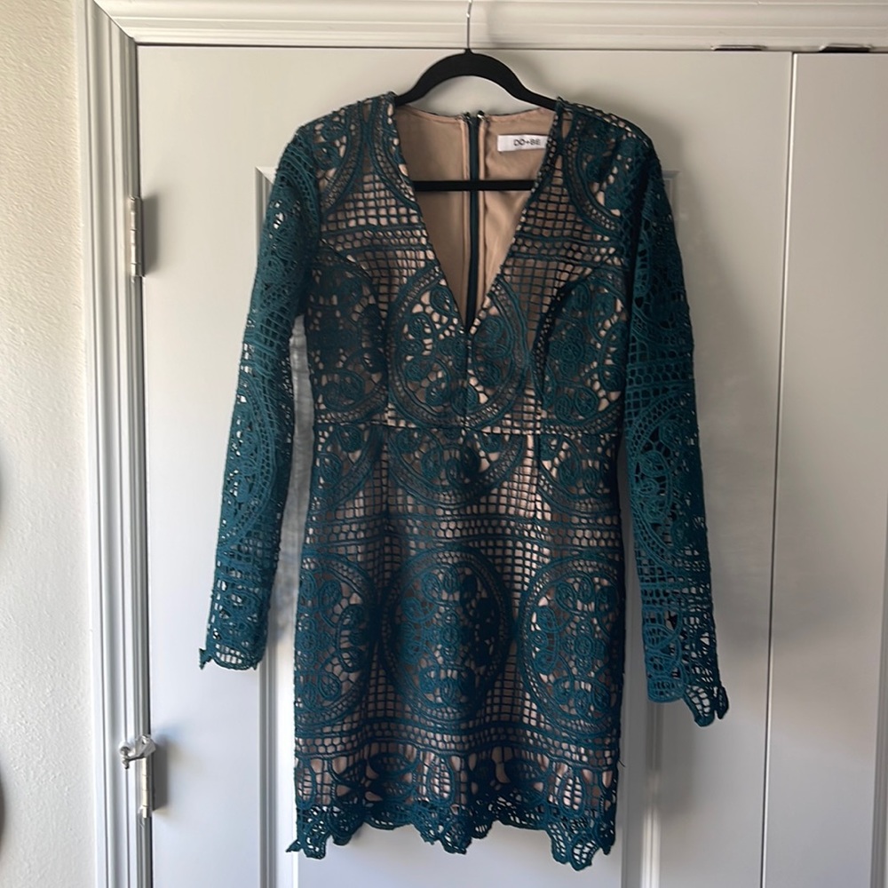 Green Crochet overlay mini dress
